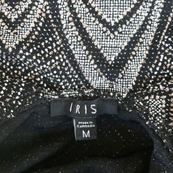 Iris Dress Choker Bodycon Peekaboo Deep V Cutout Back Metallic Geo Black Sz M - Picture 3 of 8